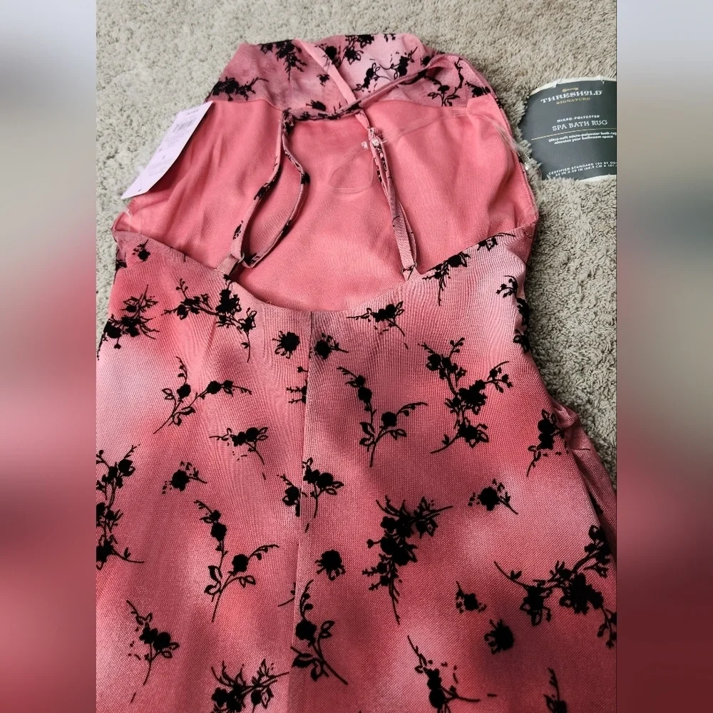 Women's Flocked Mesh Midi Slip Dress-Wild Fable Pink/Black Floral CrissCross XXL